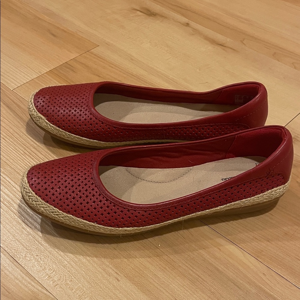 Clarks Red Leather Perforated Espadrilles